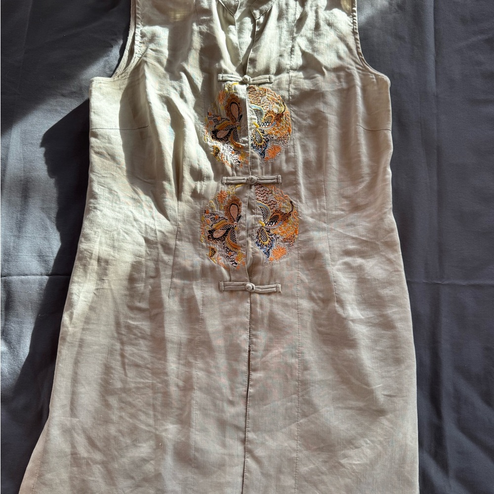 Citron Cream and Orange Embroidered Midi Dress